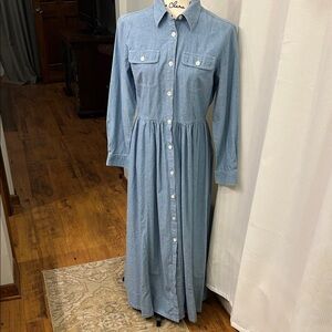 Vintage Laura Ashley Blue Chambray Long SleeveDress Cotton Prairie, Cottage Core